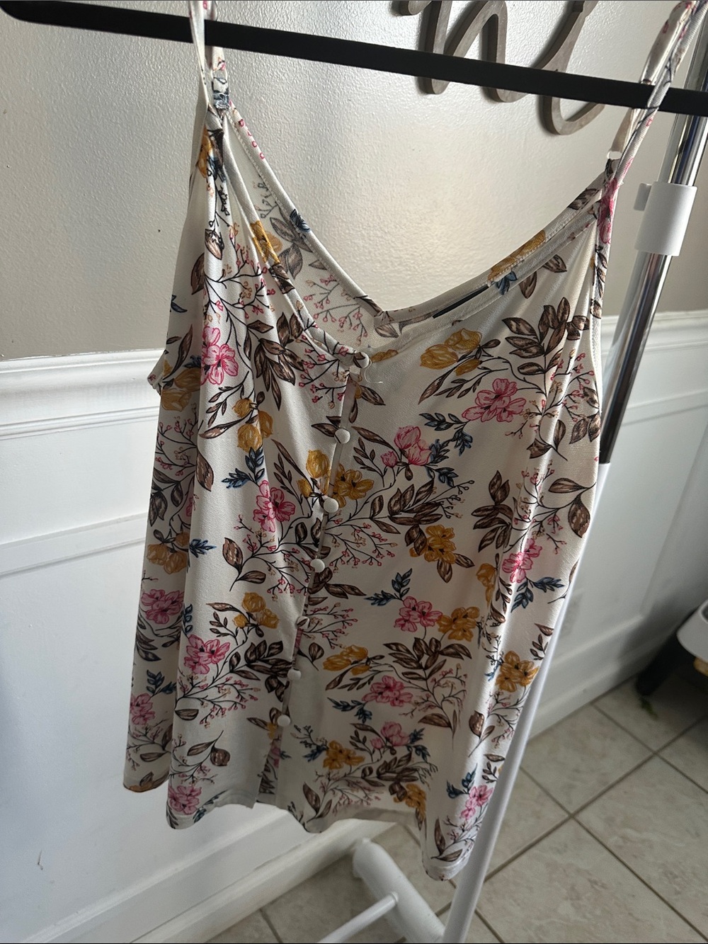 Daytrip Floral V-Neck Cami - Pink, Mustard & Brown on Cream